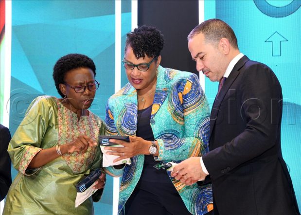 L-R: Dr. Jane Ruth Aceng, Minister of Health, H.E Natalie E Brown the American Ambassador to Uganda and Bassem Bibi, Abbott Divisional Vice president Eastern Europe,Middle East,Africa and Global Accounts launching the CheckNow HIV Self testing kit at Serena Hotel in Kampala on Thursday 2nd February 2023
Photo by Mpalanyi Ssentongo